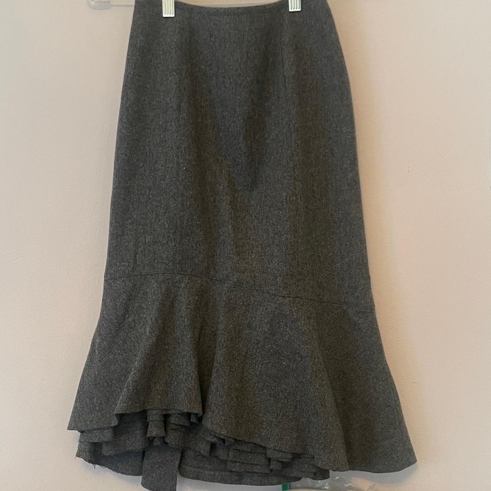 Designer, Ruffled Gray Women's Skirt, fully lined, luxurious wool, mermaid f